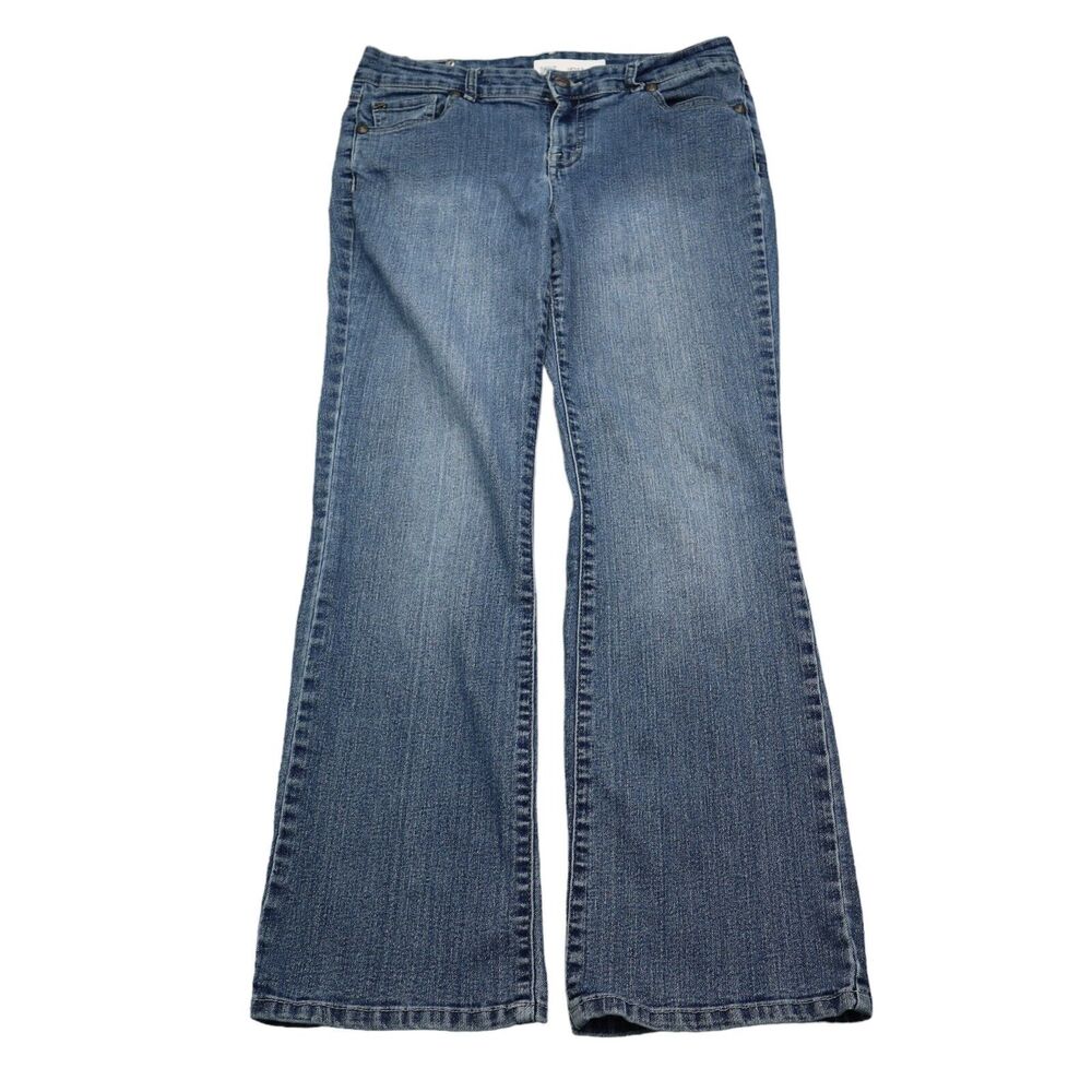 Casual Pants Womens 10P Blue Mid Rise Flat Front Button Zip Bootcut Denim Jeans